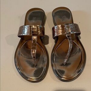 Stuart Weitzman Bronze Croc-Embossed Sandals